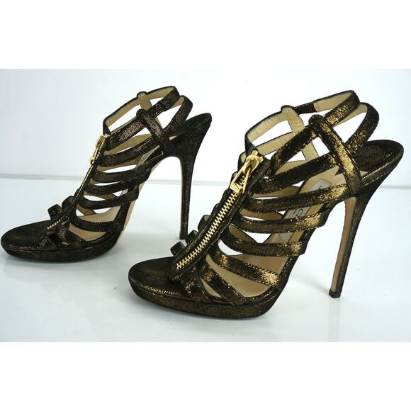 Jimmy Choo Glenys Bronze Metallic Suede Strappy Sandals Size 39 Zip $1050 heels - Picture 1 of 10